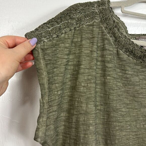 Chico’s Green Cotton Textured Trim Short Sleeve T-shirt Size XL - Picture 2 of 8